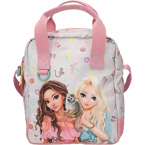 Depesche TOPModel Juicy - Umh�ngetasche in Creme und Rosa, mit Model Motiv, �ffchen und buntem Muster, Handtasche mit