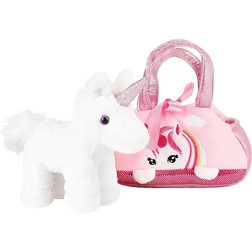Weisses Einhorn in rosa Tasche - 20 cm