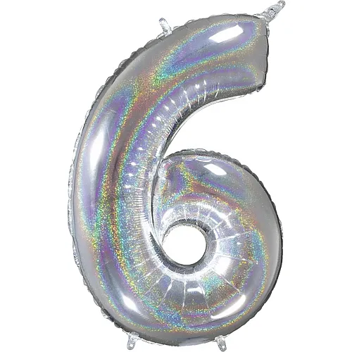 Ballon aluminium chiffre 6 holographique argent - 66 cm