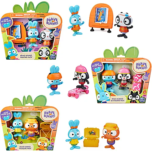 Spin Master Brave Bunnies Basic Figuren Sets, 3er Packs, jeweils mit 1 Hasenfigur, 1 Tierfigur, 1 Zubeh�rteil, Malen, Skateboard oder Schatzsuche - online keine Vorauswahl der Variante m�glich
