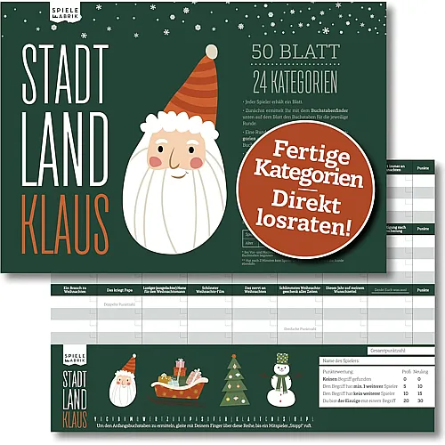 Cubidi Stadt, Land, Klaus | lustiges Ratespiel f�r Weihnachten mit 24 Xmas-Kategorien | Familienspiel Partyspiel zur Weihnachtszeit | Geschenk-Idee Nikolaus | DIN A4-Block | 50 Blatt