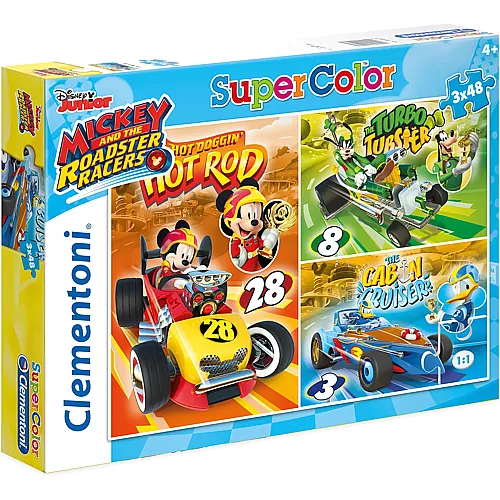 Clementoni Puzzle Supercolor Mickey Mouse 3in1 Mickey and The Roadster Racers - 48 Teile