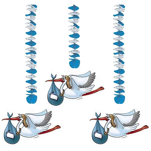 H�ngedekoration Storch blau - 3 Teile