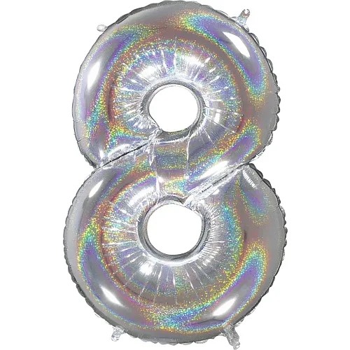 Ballon aluminium chiffre 8 argent holographique - 66 cm