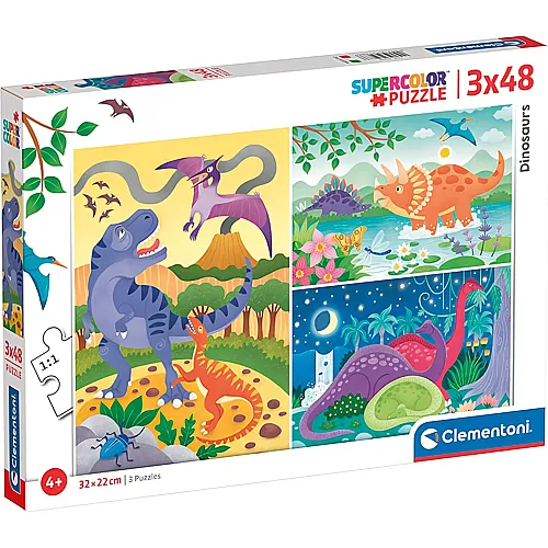 Clementoni Puzzle Supercolor Dinosaurier (3x48)