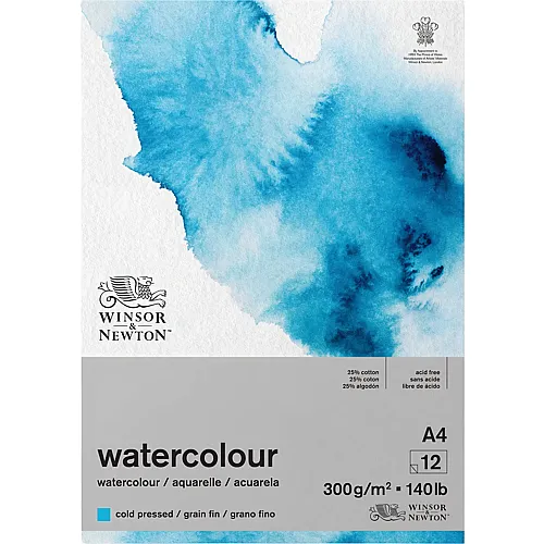 Winsor & Newton W&n Aquarellblock Klassisch Geleimt, 12 Blatt, 300g/m�, A4