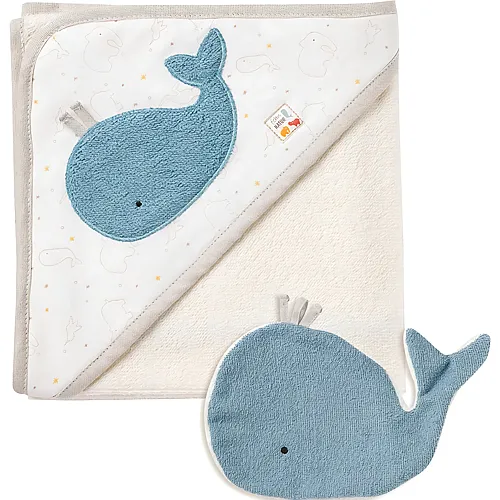 Fehn Baby Wal Badetuch & Waschhandschuh Bade-Set