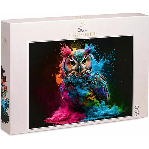 Ulmer Puzzleschmiede Bunter Nachtvogel - Eulen-Portrait mit knalliger Farb-Explosion - 500 Teile