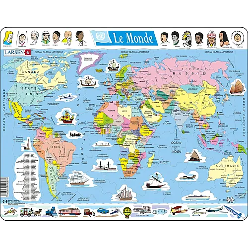 Larsen Puzzle Weltkarte - 107 Teile