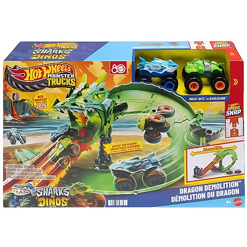 Hot Wheels Monster Trucks Sharks vs. Dino Dragon