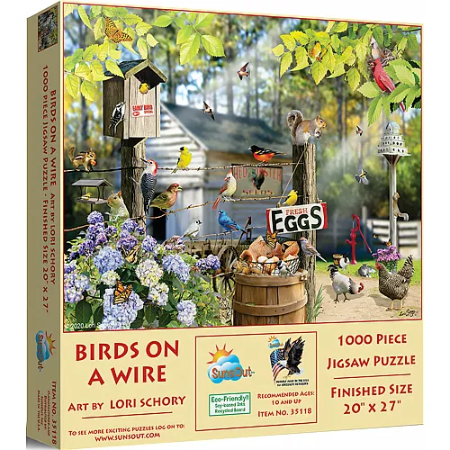 SunsOut Puzzle Lori Schory V�gel auf einem Zaun - 1000 Teile