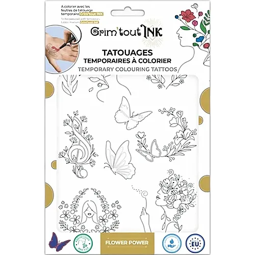 Grim'tout Ink Tatouages Temporaires A Colorier Flower Power