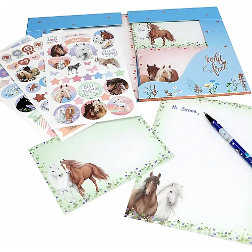 Depesche Miss Melody - Briefpapier Set in Mappe, mit Pferde Motiv und Blumen, inkl. Briefbl�ttern, Umschl�gen und Sticker