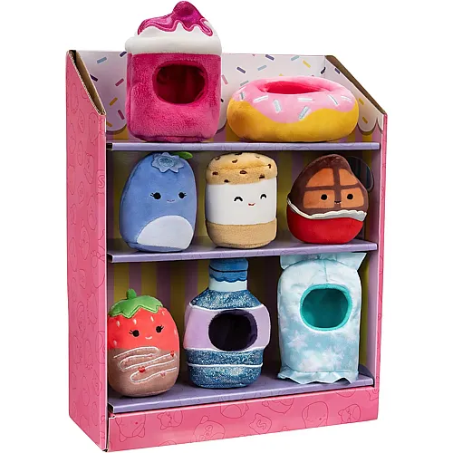 Squishville SQM0551 - Snackautomat, Vier 5cm Mini-Squishmallows Pl�schfiguren und Vier Zubeh�rteile im Snackautomat