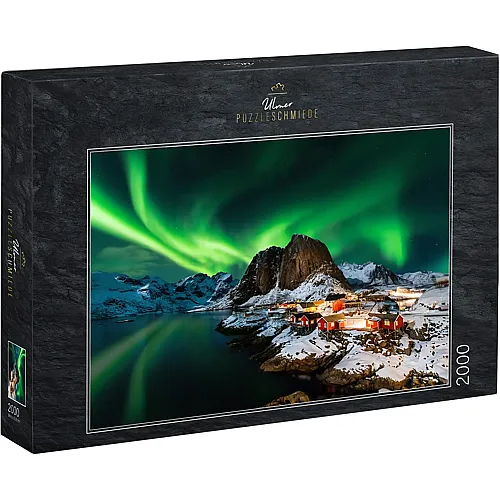 Aurora Borealis - Nordlichter �ber dem Fischerdorf Hamnoy, Lofoten, Norwegen 2000Teile
