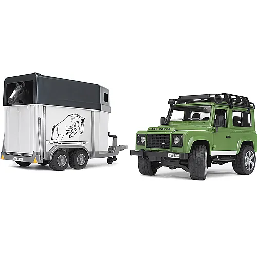Bruder Land Rover Defender Station Wagon mit Pferdeanhnger & Pferd