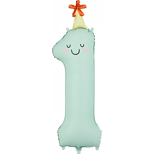 PartyDeco Folienballon Zahl 1 Smiley's mint