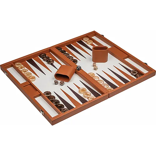 Philos Backgammon braun, gross, Kunstleder