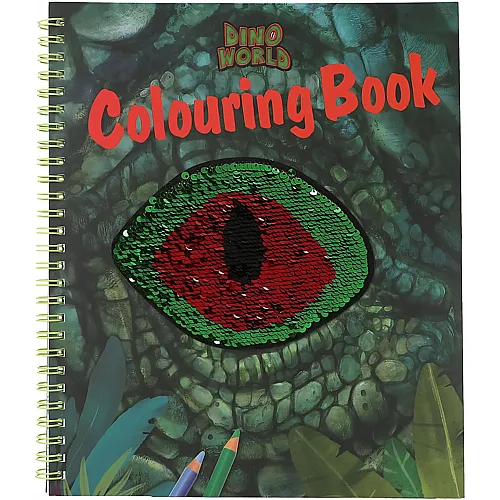 Depesche Dino World - Malbuch mit Pailletten Design, mit 20 Seiten zum Gestalten von Dinosaurier Motiven, inkl. einem
