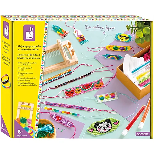 Janod 13 Webperlen-Schmuckst�cke + Webrahmen - Les Ateliers Bijoux - Kreatives Hobby Kinder - Feinmotorik und Kreativit�t
