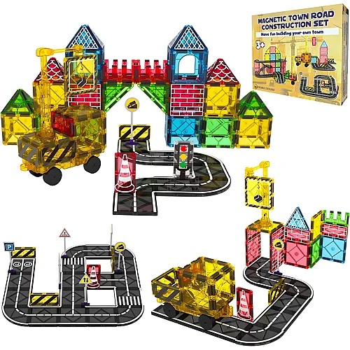 Desire Deluxe Magnetische Baufliesen Strassenbl�cke - Magnetkranauto-Set f�r Kinder, p�dagogisches Vorschule, MINT-Lernen