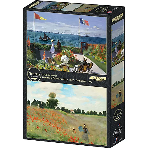 Grafika Puzzle Art Collection Claude Monet 2in1 Die Terrasse von Sainte-Adresse, 1867 - Mohnblumenfeld, 1873 (500Teile)