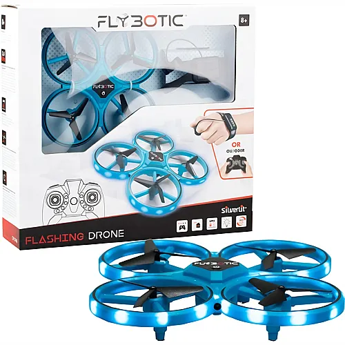 Silverlit Flybotic Flashing Drohne blau, 2.4 GHz ca. 15x15 cm, LED-Lichter, Batt. 3xAAA exkl., ab 8 Jahren