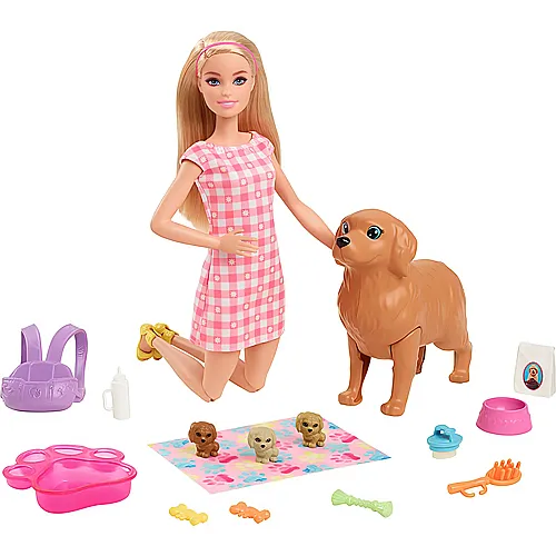Barbie Familie & Freunde Puppe mit Hund und Welpen Blond