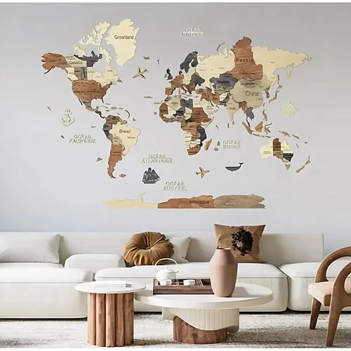 Creatif Wood Carte DU Monde 3D Multicolor L 100x150cm