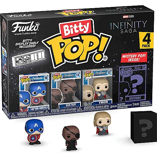 Funko Bitty Pop! Avengers 4er Pack Captain America (Holding Shield), Nick Fury, Thor & Mystery