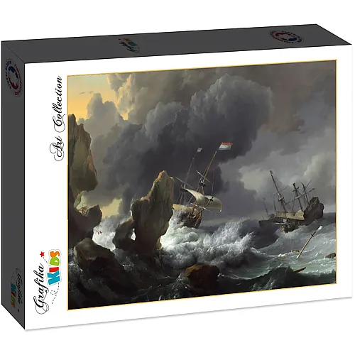Grafika Puzzle Art Collection Ludolf Backhuysen Grafika Kids Ships in Distress off a Rocky Coast, 1667 - 12 Teile