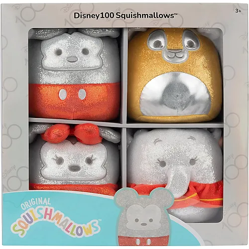 Squishmallows SQDI00233 - Disney 100 4er Pack, offizielles Set mit Winnie Puuh, Tinkerbell, Simba & Dumbo, je 12,5cm Pl�schfiguren