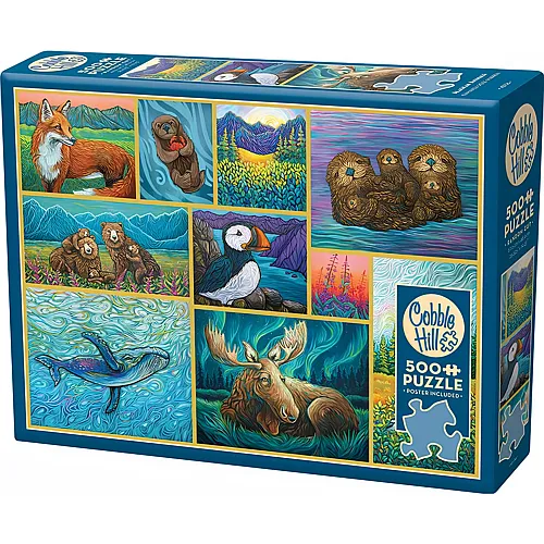 Cobble Hill Puzzle 500 Teile XXL Teile - Tiere in Alaska - Random Cut