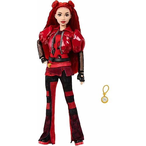 Mattel Disney Descendants 4: The Rise of Red Modepuppe und Accessoires Red, Tochter der Herzk�nigin mit vom Film inspirierter Kleidung und Taschenuhr, HWT93