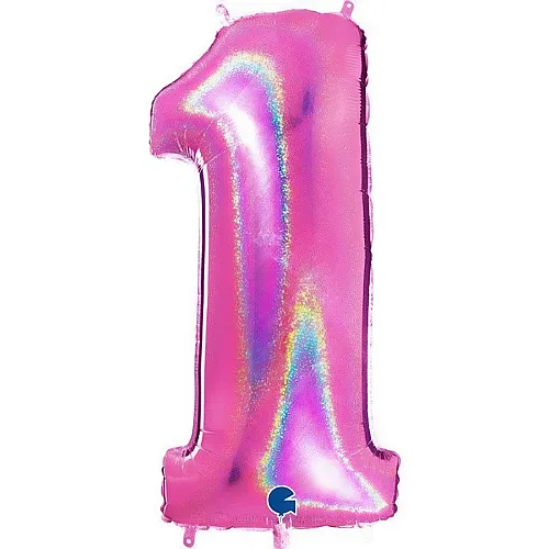 Foil Balloon Number 1 Glitter Holographic Pink - 102 cm