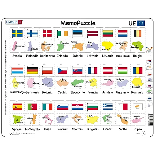 Larsen Puzzle Names, Flags and Capitals of 27 EU Member States (Italian) - 54 Teile