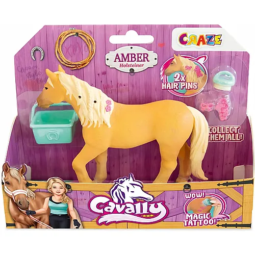 CRAZE Cavally Box Set Amber - Pferde Spielzeug zum Sammeln , realistische Pferdefigur mit Zubeh�r & Spezialeffekten, Pferd Spielzeug M�dchen