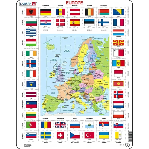 Larsen Puzzle Europakarte und Flaggen - 70 Teile