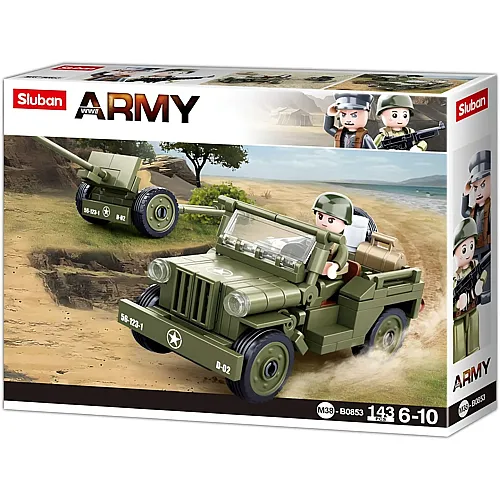 Sluban Army WWII Jeep mit Feldhaubitze (143Teile)