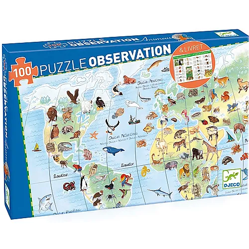 Djeco Puzzle Observation Die Welt der Tiere (100Teile)