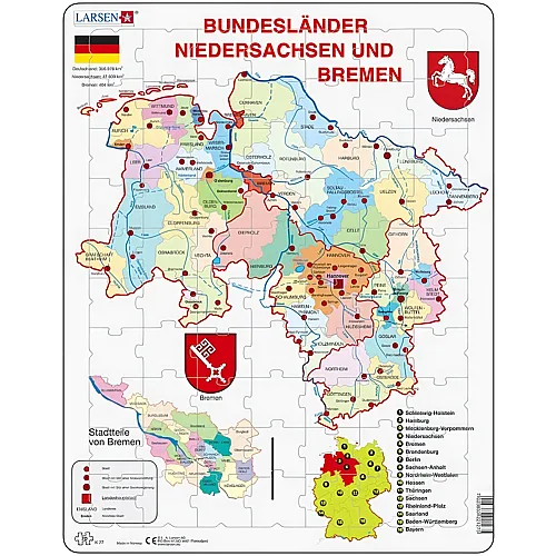 Larsen Puzzle Bundesland: Bremen and Niedersachen - 70 Teile