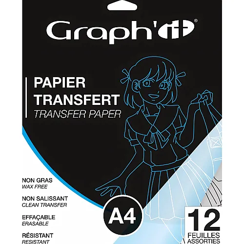 Graph'it Papier Transfert 12 Feuilles A4 Assorties Noir, Rou