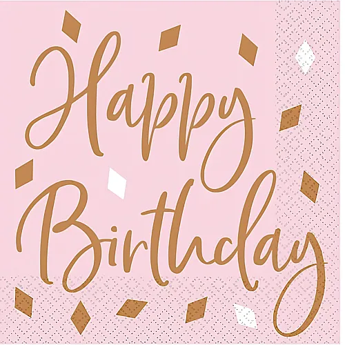 Tovaglioli Happy Birthday oro rosa - 16 pezzi