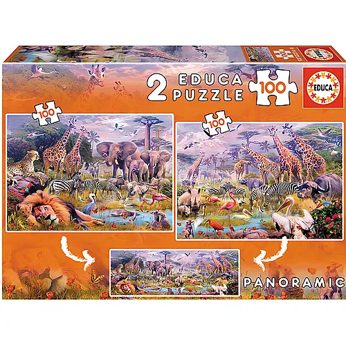 Educa Puzzle Panorama Wilde Tiere (2x100)