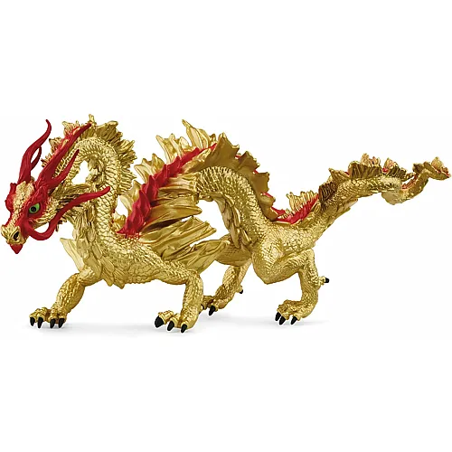 Detailgetreue Drachenfigur - Gl�cksbringer in Gold mit roten Akzenten 29cm