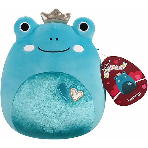 Squishmallows Pl�sch Ludwig der T�rkisfrosch mit Herzen und Krone - 19 cm