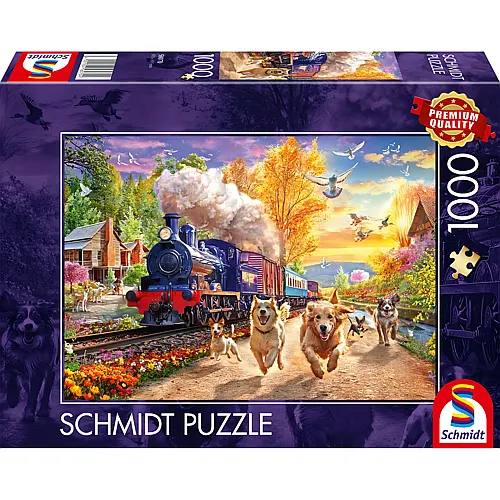 Schmidt Puzzle Hunderennen mit Dampflok - 1000 Teile