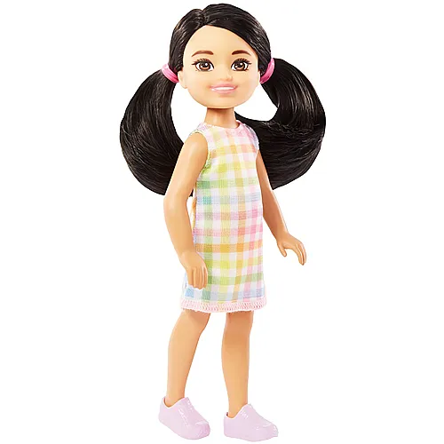Barbie Chelsea Puppe im karierten Kleid und schwarzen Haaren