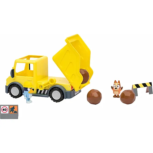 Moose Toys BlueY Benne-LKW mit exklusiven Figuren mit Schutzhelm und Bingo mit Schlamm,