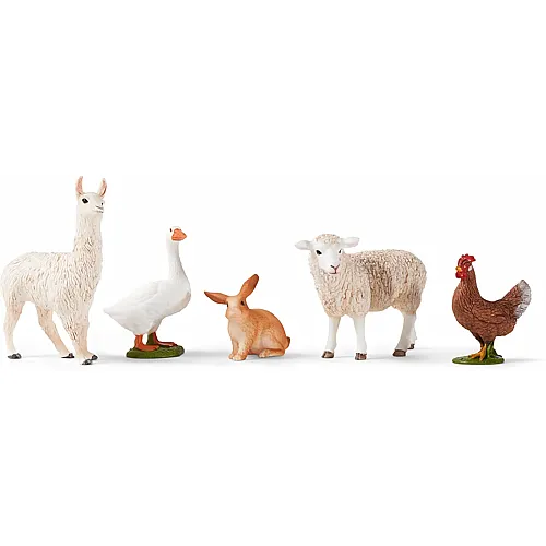 Schleich Farm World Bauernhof Tiere Set mit Kaninchen, Gans, Huhn, Schaf und Lama